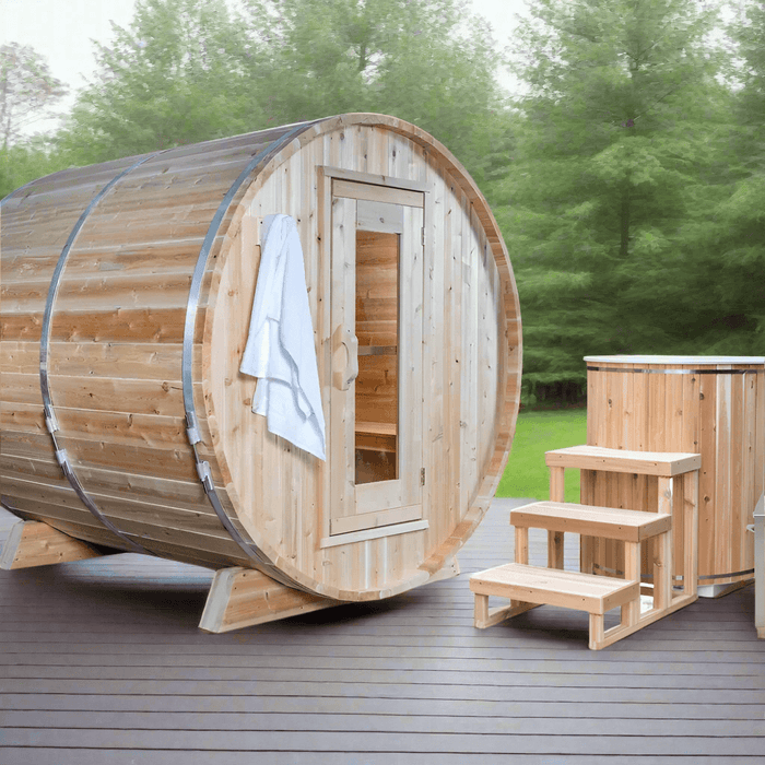 Dundalk Leisurecraft Canadian Timber 4 Person Harmony Outdoor Traditional Barrel Sauna | CTC22W