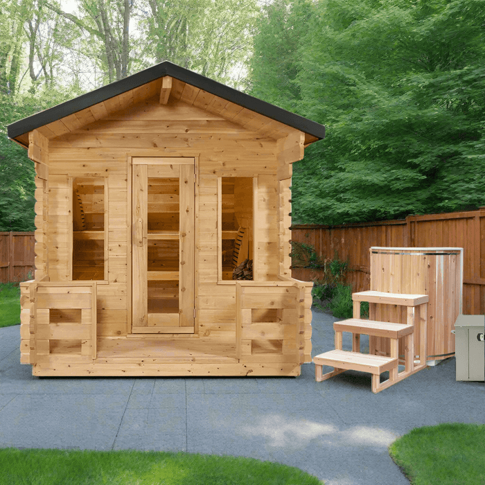 Dundalk Leisurecraft Canadian Timber 6 Person Georgian Outdoor Traditional Cabin Sauna With Porch  | CTC88PW