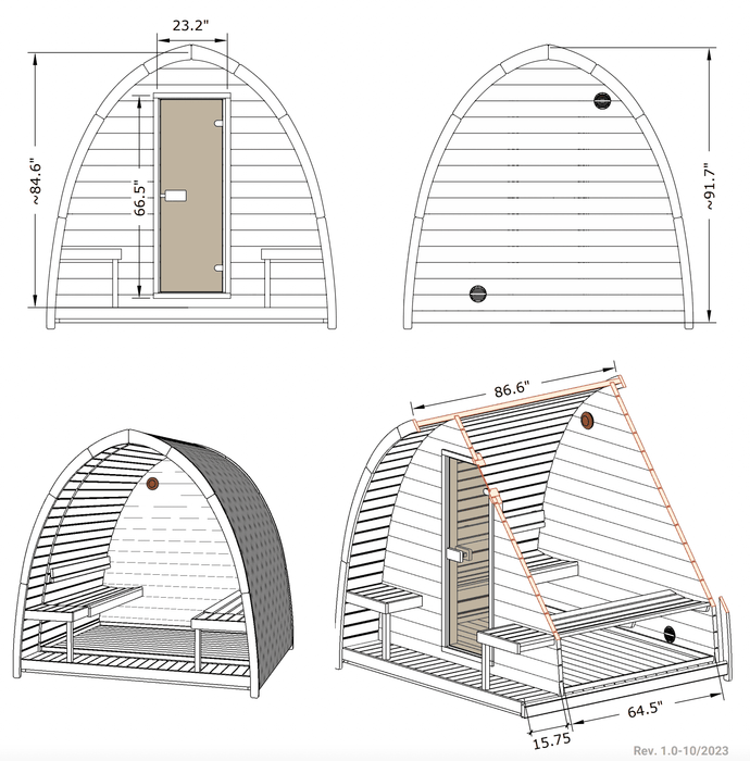 SaunaLife 4-Person Outdoor Traditional Pod Sauna | Model G3