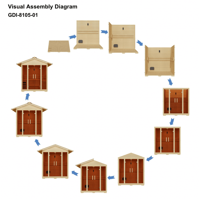 Golden Designs Vorarlberg 5-Person Outdoor Sauna & Harvia Traditional Electric Heater Kit + Red Light Therapy | GDI-8105-01