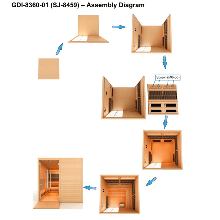 Golden Designs Toledo 6-Person Hybrid Indoor Sauna w/ Full Spectrum Infrared & Harvia Traditional Electric Heater + Red Light Therapy Kit | GDI-8360-01