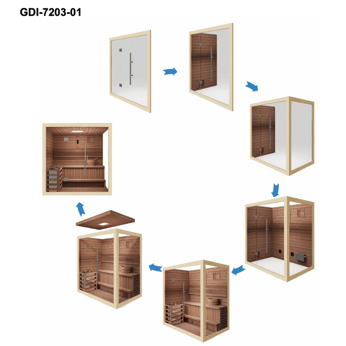 Golden Designs Forssa 3-Person Indoor Traditional Sauna Kit + Red Light Therapy | GDI-7203-01