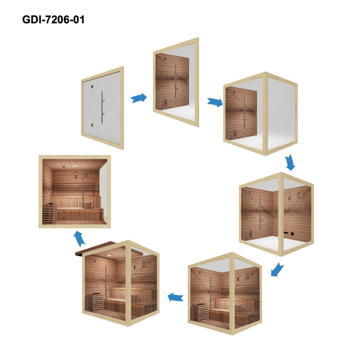 Golden Designs Kuusamo 6-Person Indoor Traditional Sauna Kit + Red Light Therapy | GDI-7206-01