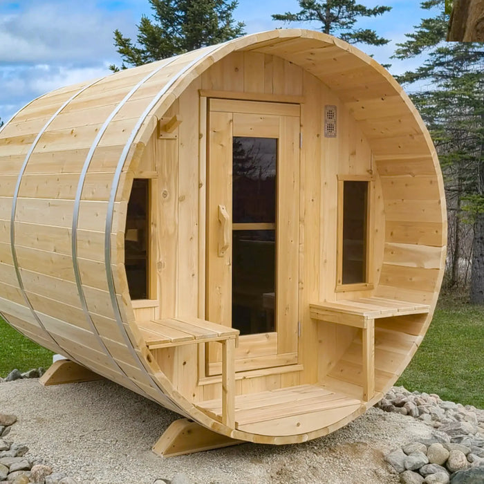 Dundalk Leisurecraft Canadian Timber 6 Person Tranquility Outdoor Traditional Barrel Sauna | CTC2345W