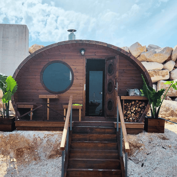 SaunaLife 8 Person Outdoor Traditional Barrel Sauna with Changeroom  | G11