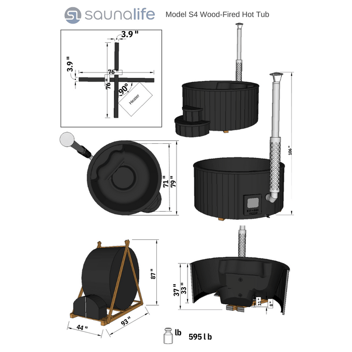 SaunaLife 6-Person Wood-Fired Hot Tub | Model S4B/S4N