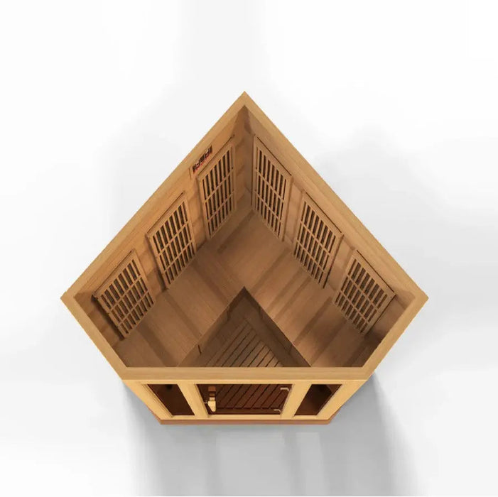 Maxxus 3 Person Capacity Corner Low EMF Far Infrared Sauna Canadian Red Cedar | MX-K356-01 Golden Designs