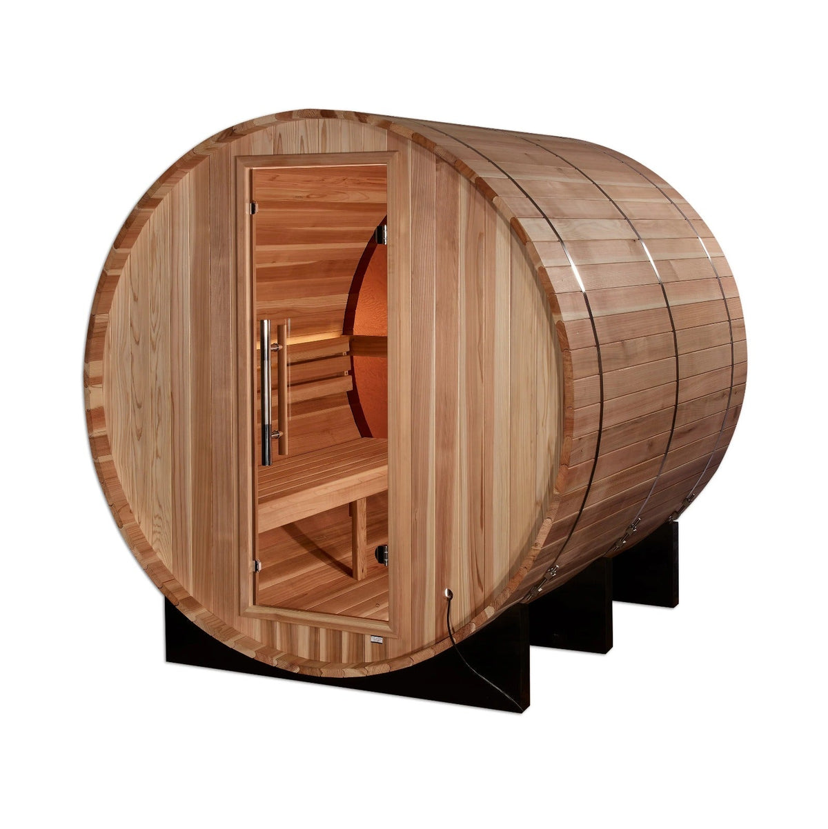 Golden Designs Zurich 4-Person Barrel with Bronze Privacy View Traditional Sauna – Pacific Cedar