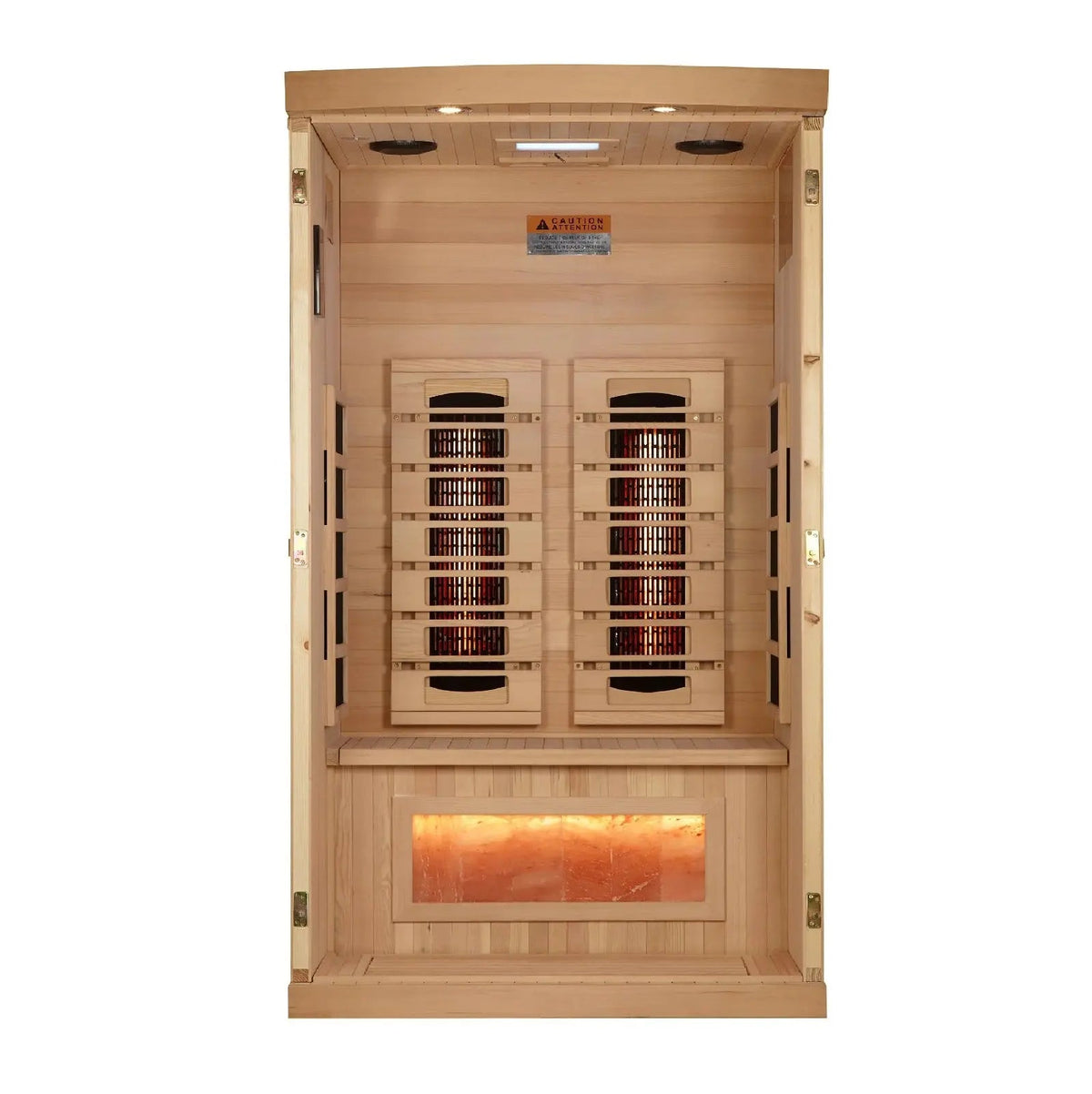 Golden Designs 2025 Reserve Edition 1–2 Person Full Spectrum PureTech Near Zero EMF Far Infrared Sauna with Himalayan Salt Bar – Canadian Hemlock
