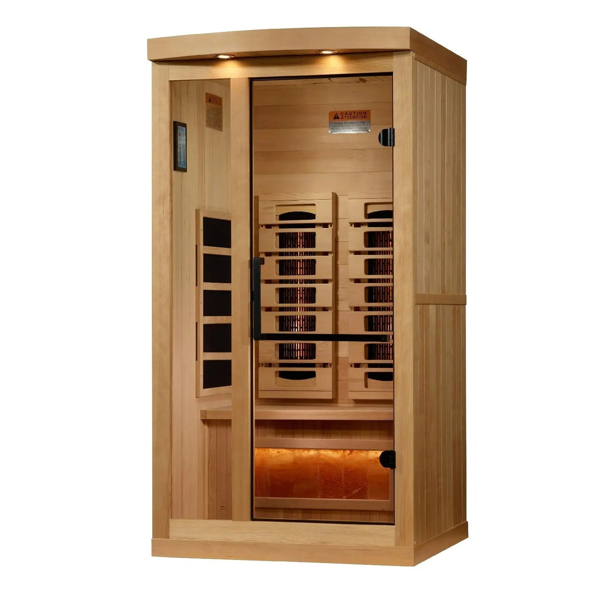 Golden Designs 2025 Reserve Edition 1–2 Person Full Spectrum PureTech Near Zero EMF Far Infrared Sauna with Himalayan Salt Bar – Canadian Hemlock
