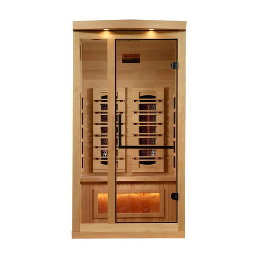 Golden Designs 2025 Reserve Edition 1–2 Person Full Spectrum PureTech Near Zero EMF Far Infrared Sauna with Himalayan Salt Bar – Canadian Hemlock