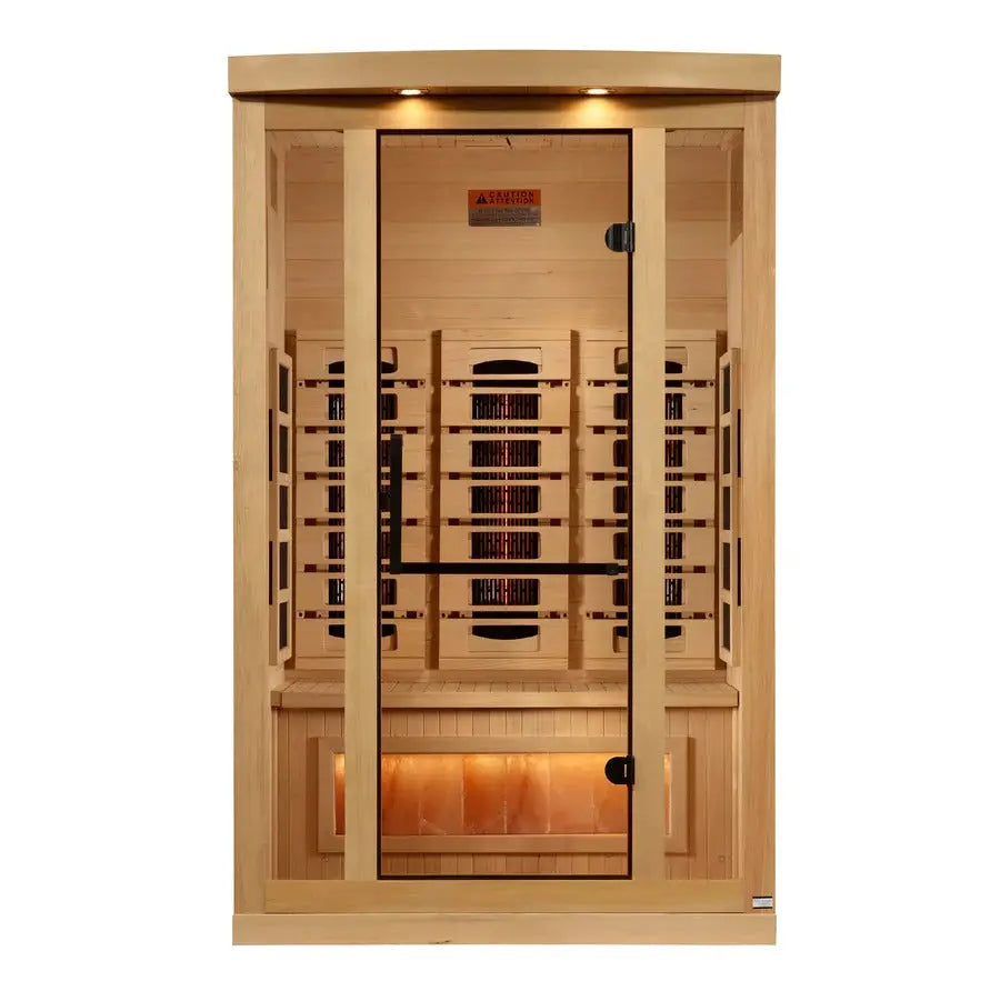 Golden Designs 2025 Reserve Edition 2-Person Full Spectrum PureTech Near Zero EMF Far Infrared Sauna with Himalayan Salt Bar – Canadian Hemlock