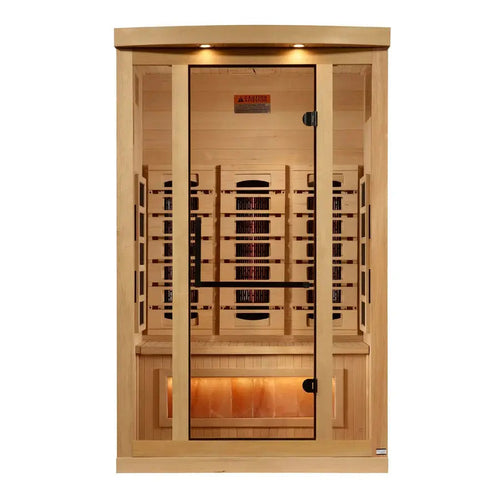 Golden Designs 2025 Reserve Edition 2-Person Full Spectrum PureTech Near Zero EMF Far Infrared Sauna with Himalayan Salt Bar – Canadian Hemlock