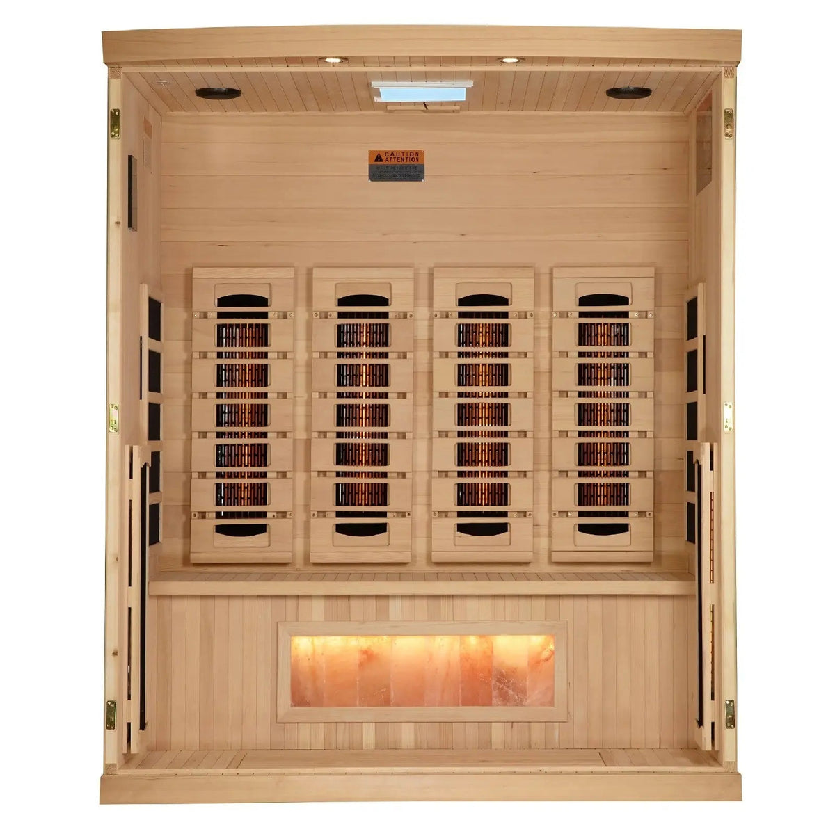 Golden Designs 2025 Reserve Edition 4-Person Full Spectrum PureTech Near Zero EMF Far Infrared Sauna with Himalayan Salt Bar – Canadian Hemlock
