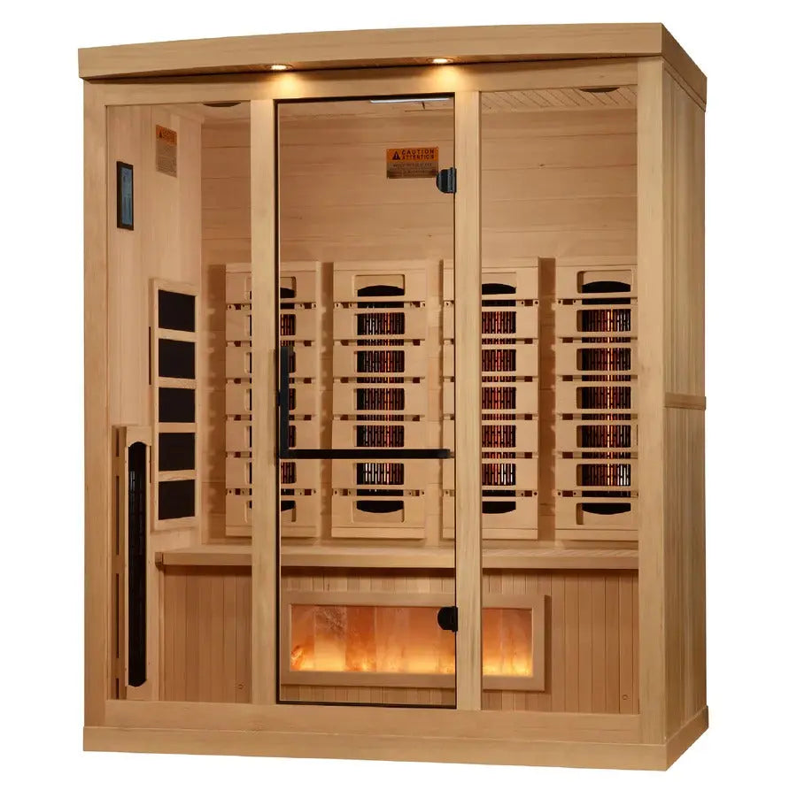Golden Designs 2025 Reserve Edition 4-Person Full Spectrum PureTech Near Zero EMF Far Infrared Sauna with Himalayan Salt Bar – Canadian Hemlock