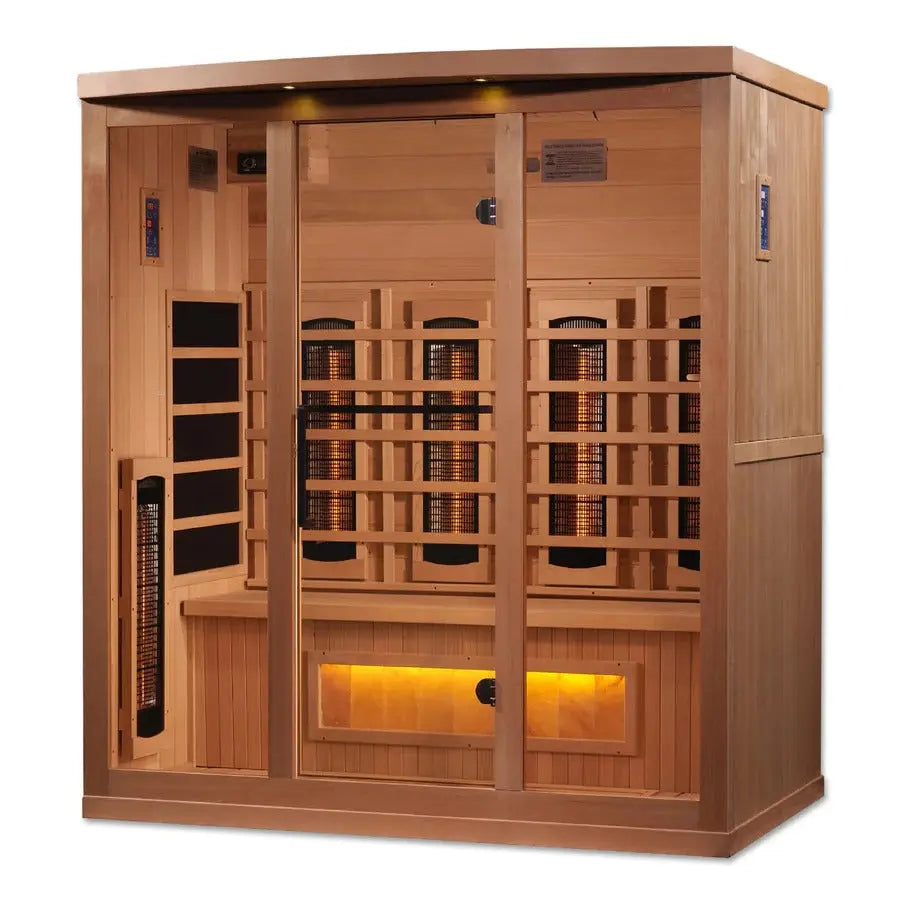 Golden Designs Reserve Edition 4-Person Full Spectrum PureTech Near Zero EMF Far Infrared Sauna with Himalayan Salt Bar – Canadian Hemlock