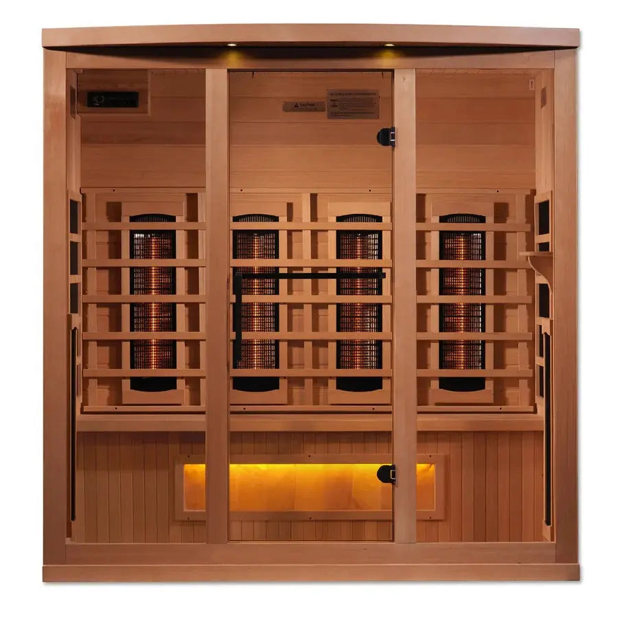 Golden Designs Reserve Edition 4-Person Full Spectrum PureTech Near Zero EMF Far Infrared Sauna with Himalayan Salt Bar – Canadian Hemlock