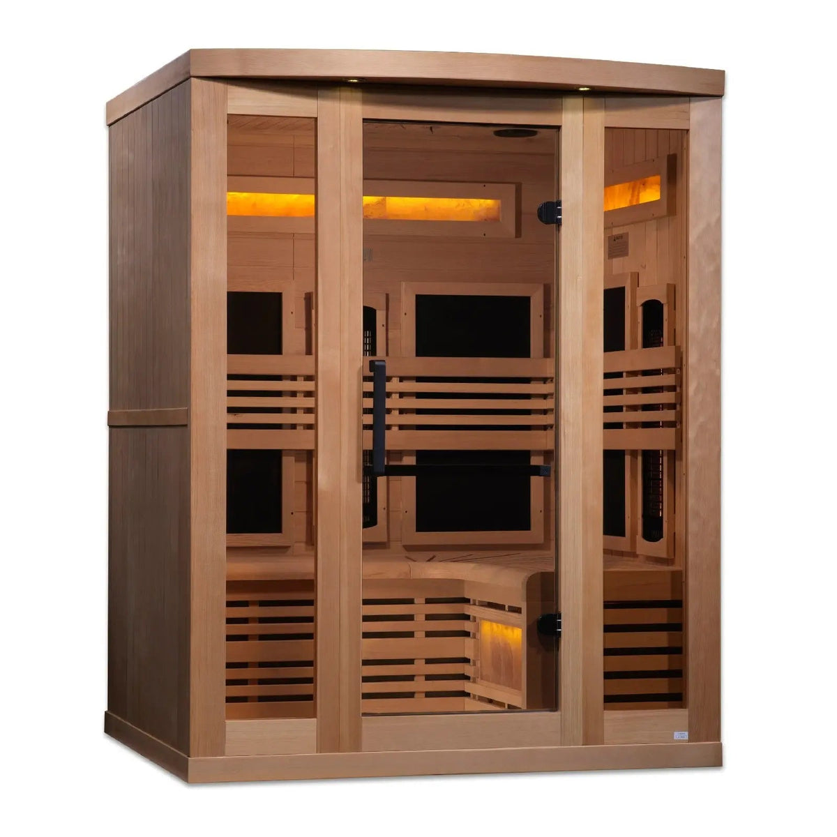 Golden Designs Reserve Edition 3-Person Full Spectrum PureTech Near Zero EMF Far Infrared Sauna with Himalayan Salt Bar – Canadian Hemlock