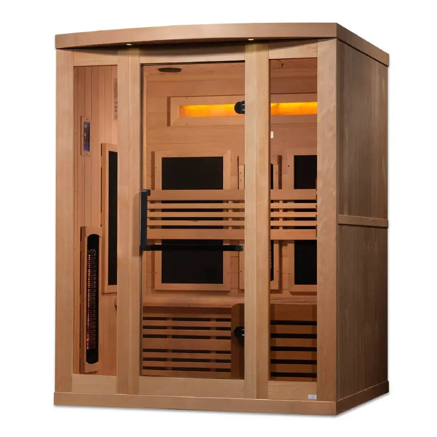 Golden Designs Reserve Edition 3-Person Full Spectrum PureTech Near Zero EMF Far Infrared Sauna with Himalayan Salt Bar – Canadian Hemlock