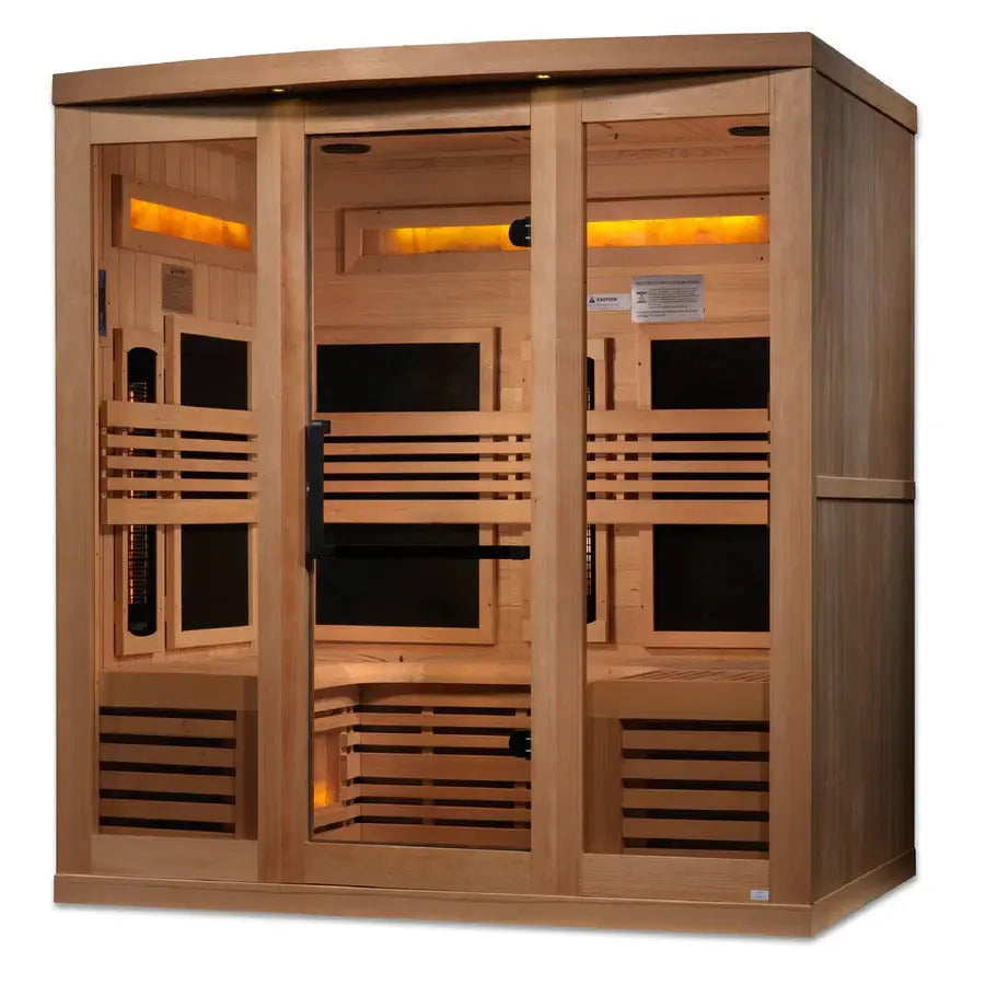 Golden Designs Reserve Edition 6-Person Full Spectrum PureTech Near Zero EMF Far Infrared Sauna with Himalayan Salt Bar – Canadian Hemlock