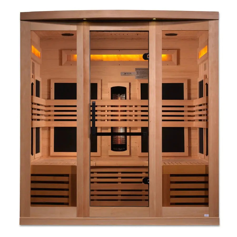 Golden Designs Reserve Edition 6-Person Full Spectrum PureTech Near Zero EMF Far Infrared Sauna with Himalayan Salt Bar – Canadian Hemlock