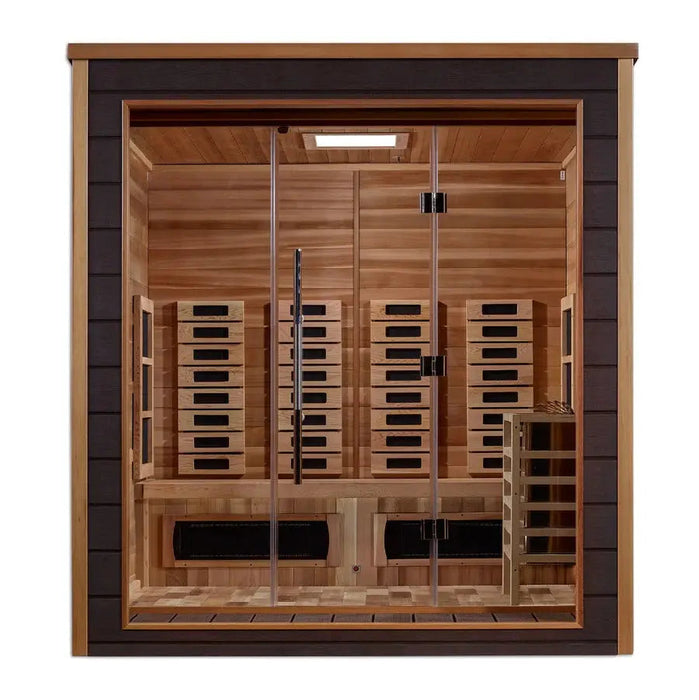 Golden Designs Visby 3 Person Hybrid Outdoor Sauna w/ Full Spectrum Infrared & Harvia Traditional Electric Heater Kit | GDI-8223-01 Golden Designs