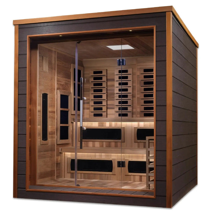 Golden Designs Karlstad 6 Person Hybrid Outdoor Sauna w/ Full Spectrum Infrared & Harvia Traditional Electric Heater Kit | GDI-8226-01 Golden Designs
