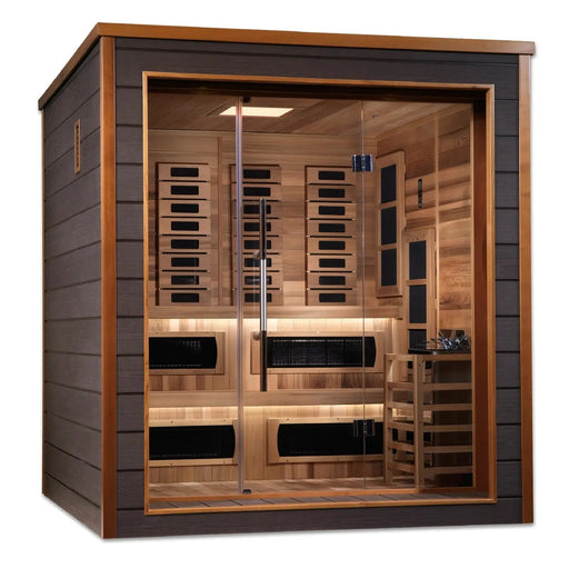 Golden Designs Karlstad 6 Person Hybrid Outdoor Sauna w/ Full Spectrum Infrared & Harvia Traditional Electric Heater Kit | GDI-8226-01 Golden Designs