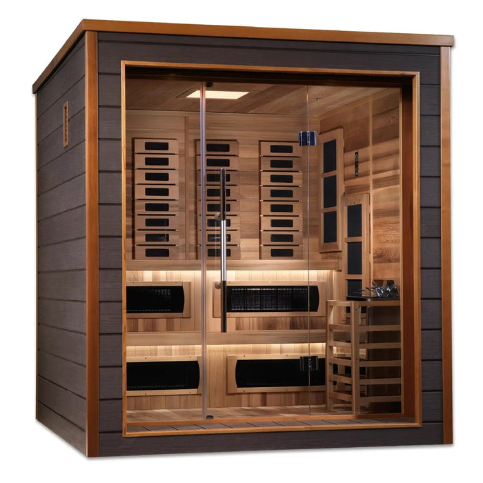 Golden Designs Karlstad 6 Person Hybrid Outdoor Sauna w/ Full Spectrum Infrared & Harvia Traditional Electric Heater Kit | GDI-8226-01 Golden Designs