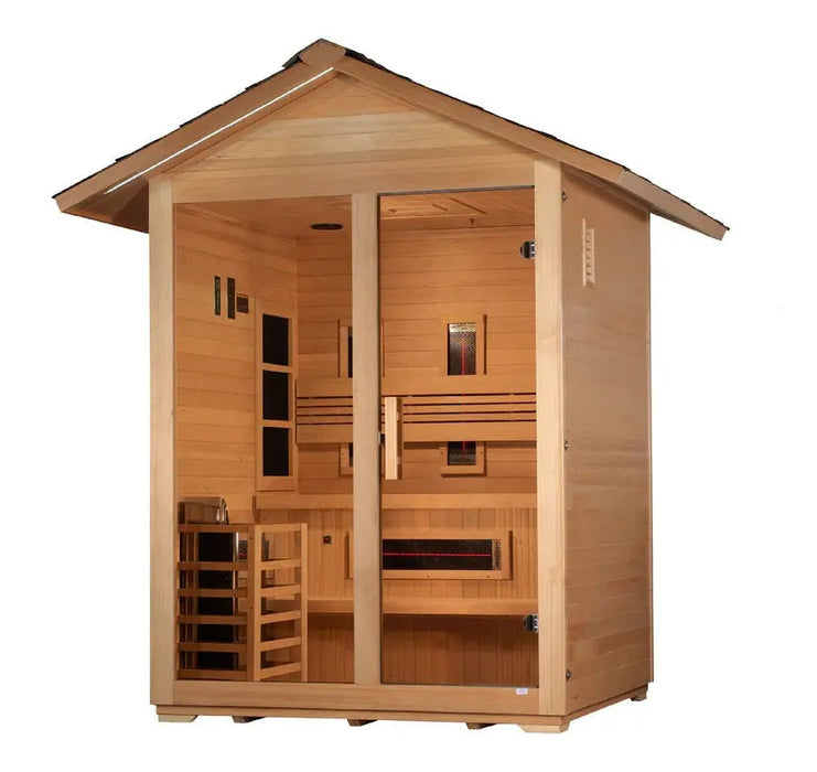 Golden Designs Carinthia 3-Person Hybrid Outdoor Sauna w/ Full Spectrum Infrared & Harvia Traditional Electric Heater Kit | GDI-8123-01 Golden Designs