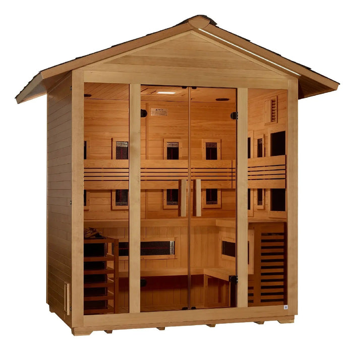 Golden Designs Gargellen 5-Person Hybrid Outdoor Sauna w/ Full Spectrum Infrared & Harvia Traditional Electric Heater Kit | GDI‐8125‐01 Golden Designs