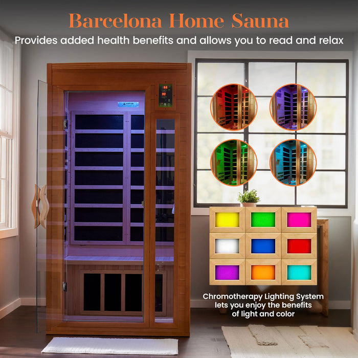 Dynamic Barcelona 1-2-person Low EMF FAR Indoor Infrared Sauna + Red Light Therapy | DYN-6106-01