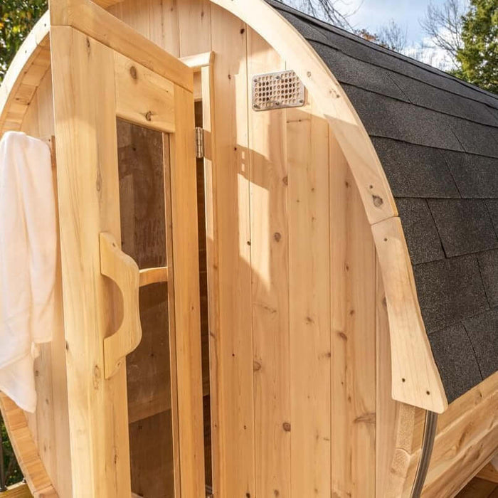 Dundalk Leisurecraft Canadian Timber 4 Person Harmony Outdoor Traditional Barrel Sauna | CTC22W