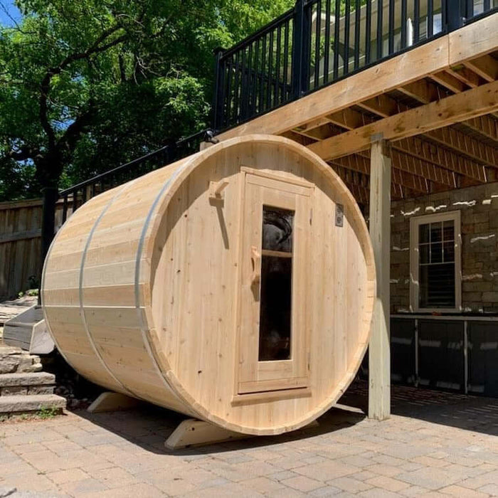 Dundalk Leisurecraft Canadian Timber 4 Person Harmony Outdoor Traditional Barrel Sauna | CTC22W