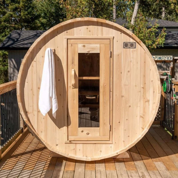 Dundalk Leisurecraft Canadian Timber 4 Person Harmony Outdoor Traditional Barrel Sauna | CTC22W