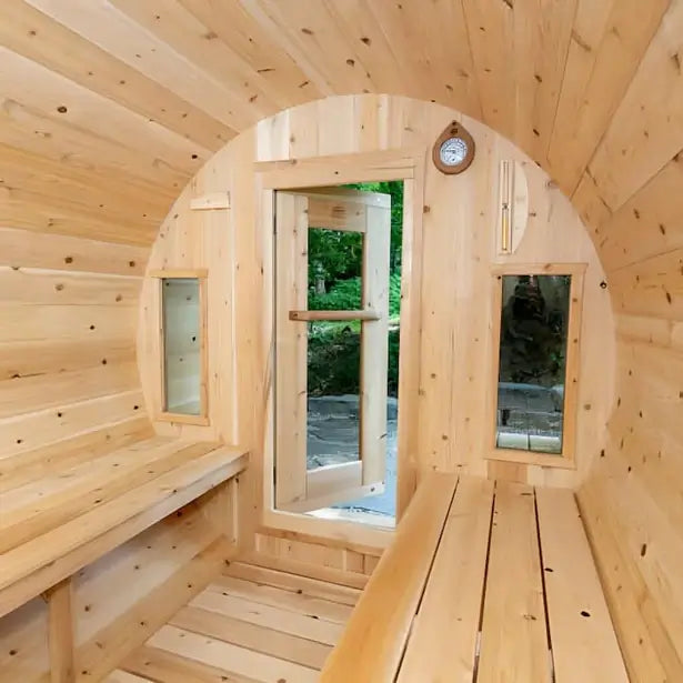 Dundalk Leisurecraft Canadian Timber 6 Person Tranquility Outdoor Traditional Barrel Sauna | CTC2345W