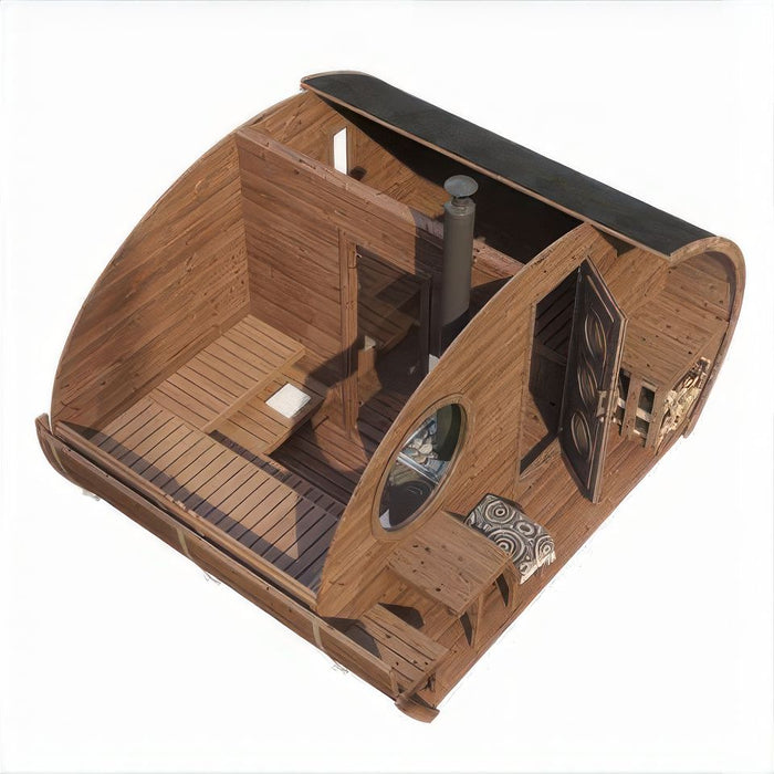 SaunaLife 8 Person Outdoor Traditional Barrel Sauna with Changeroom  | G11