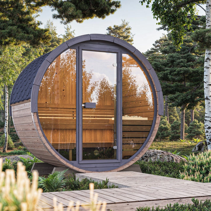 SaunaLife 4 Person 6' Long Outdoor Traditional Barrel Sauna | Ergo Model EE8G