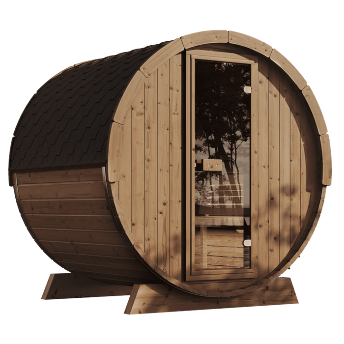 SaunaLife 4 Person 6' Long Outdoor Traditional Barrel Sauna w/ Rear Window | Ergo Model E7W