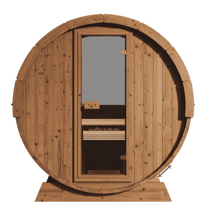 SaunaLife 2-4 Person 5' Long Outdoor Traditional Barrel Sauna w/ Rear Window  | Ergo Model E6W