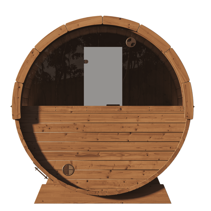 SaunaLife 6 Person 7' Long Outdoor Traditional Barrel Sauna w/ Glass Front | Ergo Model E8G