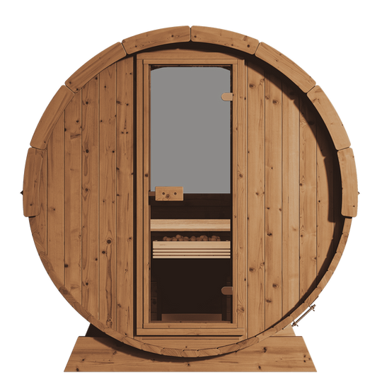 SaunaLife 4 Person 6' Long Outdoor Traditional Barrel Sauna w/ Rear Window | Ergo Model E7W