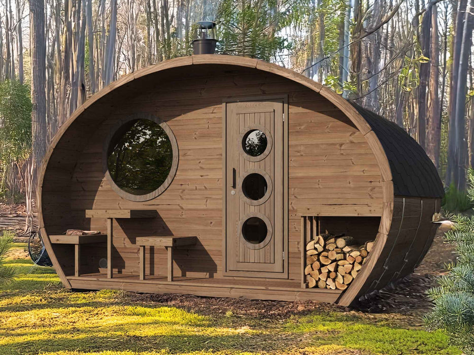 SaunaLife 8 Person Outdoor Traditional Barrel Sauna with Changeroom  | G11