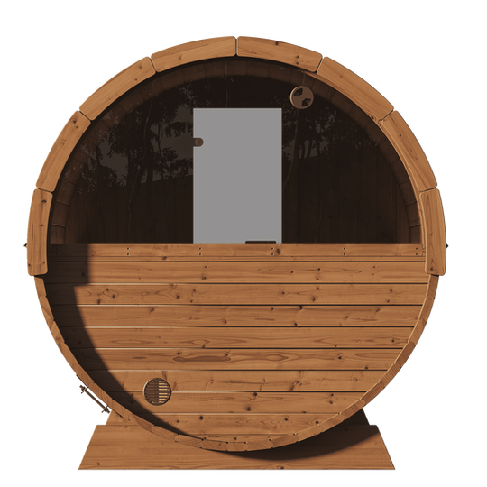 SaunaLife 4 Person 6' Long Outdoor Traditional Barrel Sauna w/ Rear Window | Ergo Model E7W