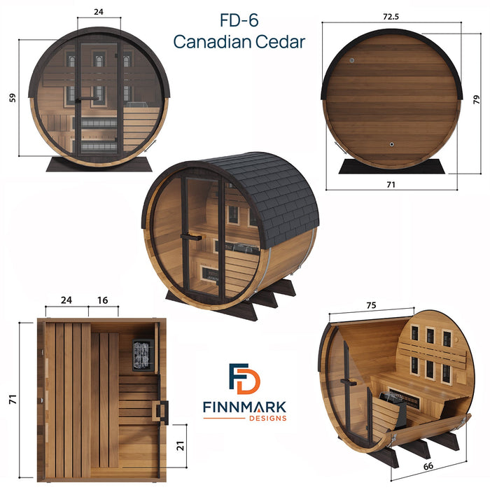 Finnmark 4-Person Hybrid Outdoor Infrared & Traditional Cedar Barrel Sauna | FD-6