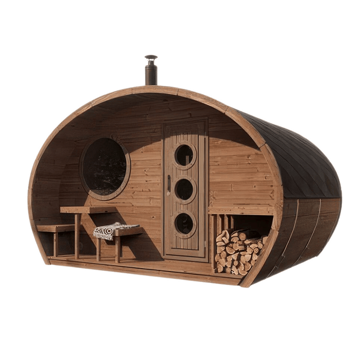 SaunaLife 8 Person Outdoor Traditional Barrel Sauna with Changeroom  | G11