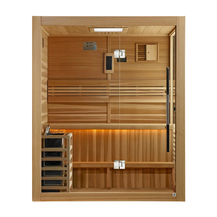 Golden Designs Hanko 3-Person Indoor Traditional Sauna Kit + Red Light Therapy | GDI-7202-01
