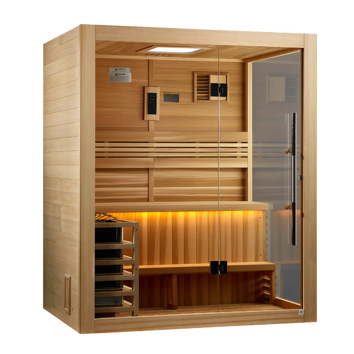Golden Designs Hanko 3-Person Indoor Traditional Sauna Kit + Red Light Therapy | GDI-7202-01