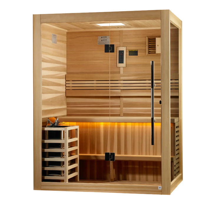 Golden Designs Hanko 3-Person Indoor Traditional Sauna Kit + Red Light Therapy | GDI-7202-01