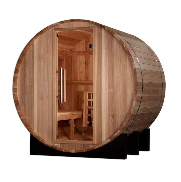 Golden Designs St. Moritz 2-4 Person Outdoor Barrel Sauna & Harvia Traditional Electric Heater Kit | GDI-B002-01